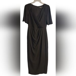 Maggy London Women's Short Flutter Sleeve Faux Wrap Midi Dress